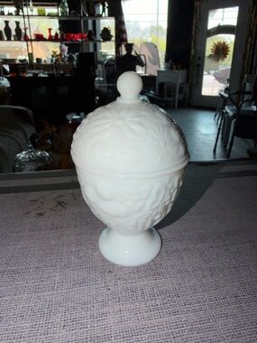 Vintage Avon White Milk Glass Covered Compote with Pedestal